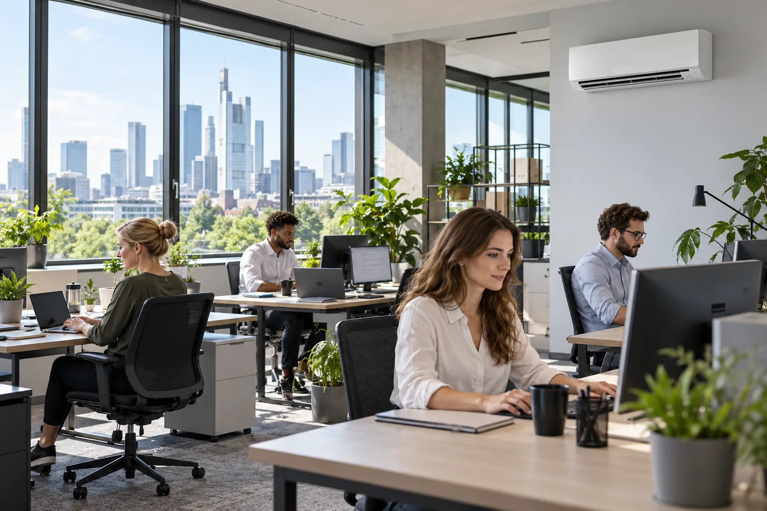 Klimaanlage für Büro und Gewerbe: effizientes Splitgerät in einem modernen Arbeitsraum