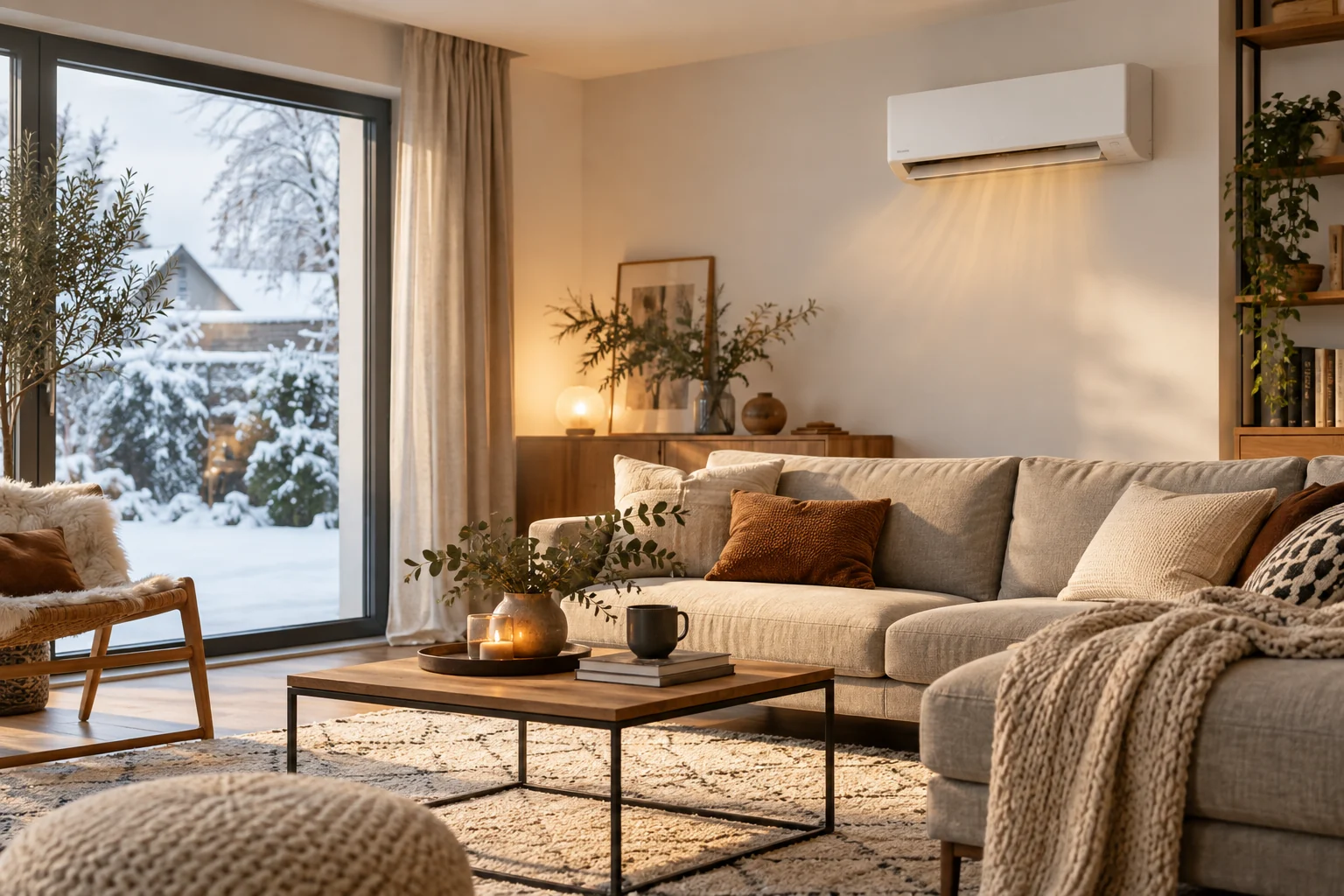 Klimaanlage zum Heizen in einem Wohnraum im Winter