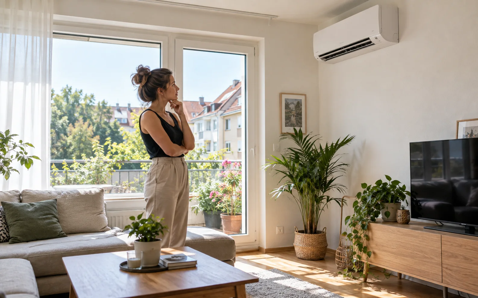 Klimaanlage in der Mietwohnung: Splitgerät in einem hellen Wohnraum