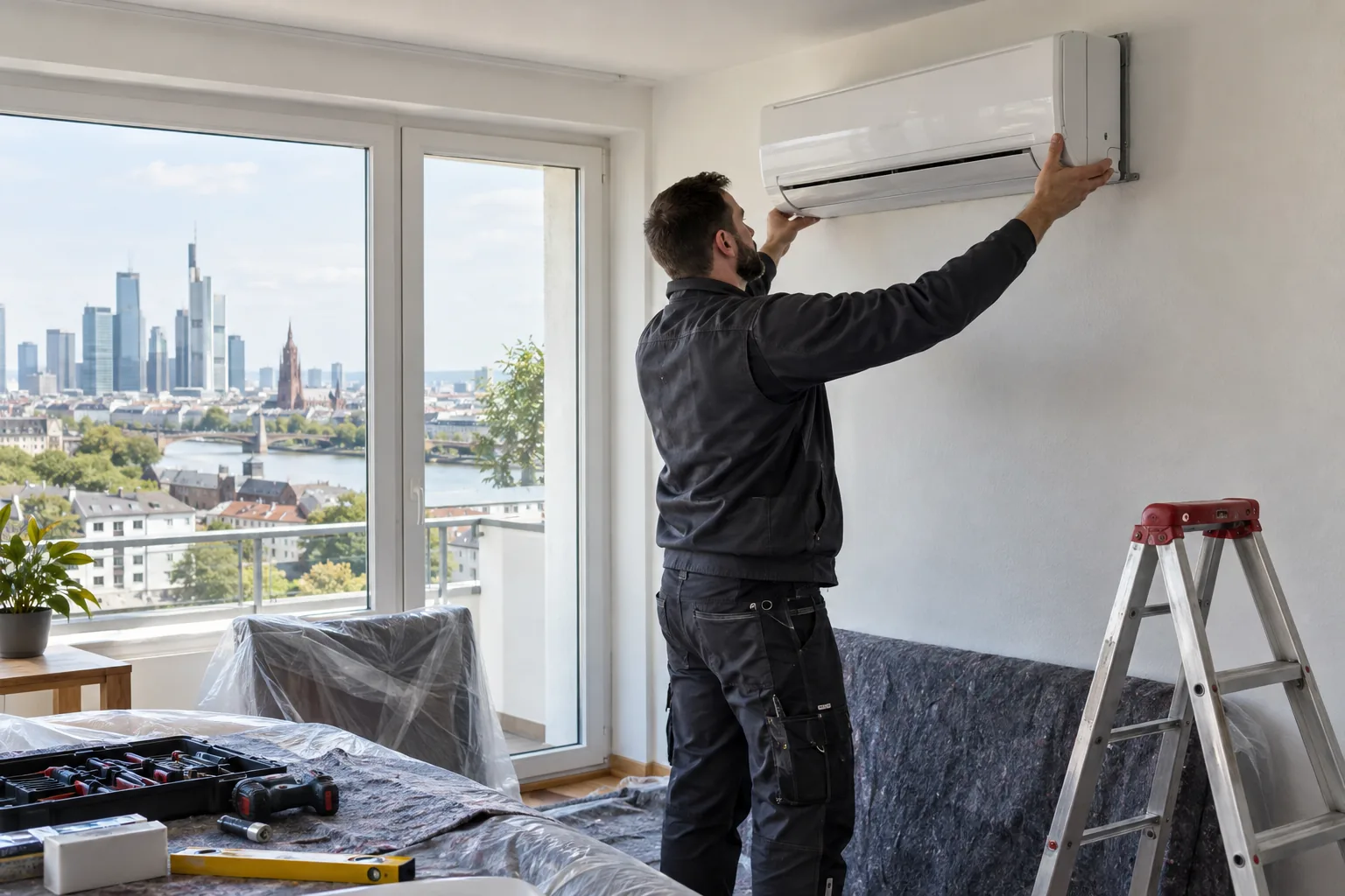 Klimaanlage Frankfurt am Main: Fachbetrieb montiert ein Split-Innengerät