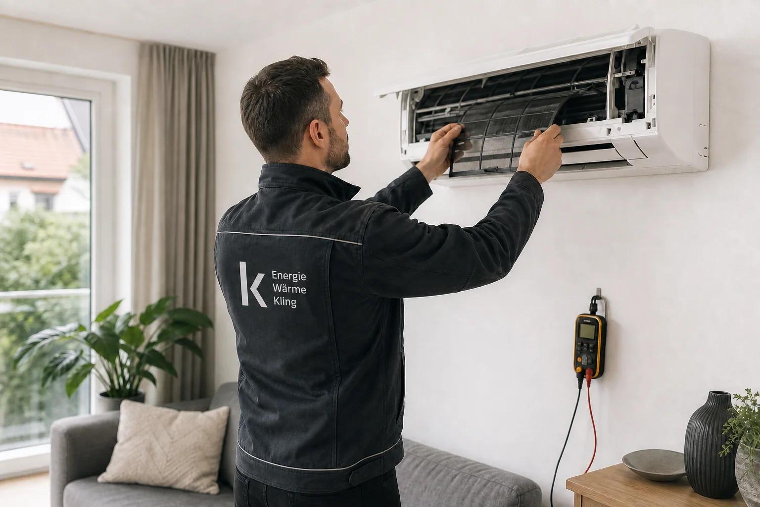 Wartung einer Split-Klimaanlage – illustrative Darstellung
